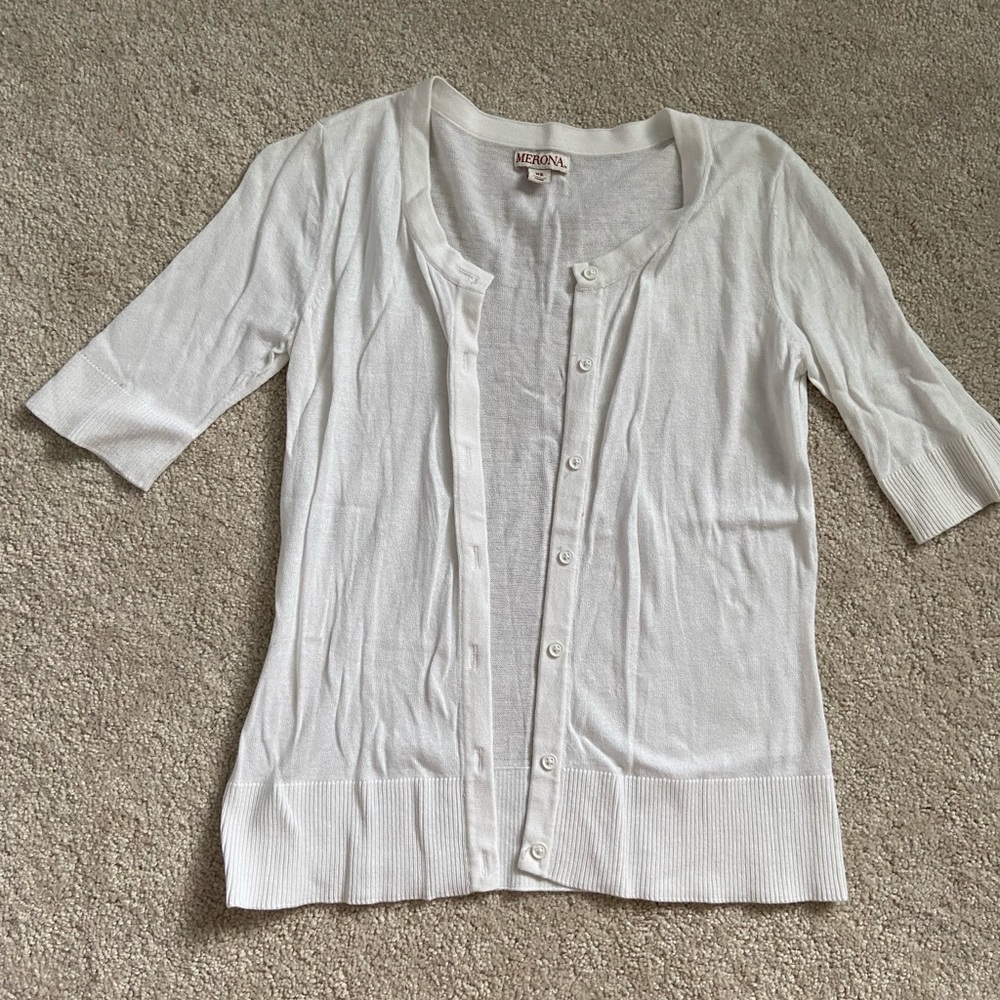White Short Sleeve Cardigan